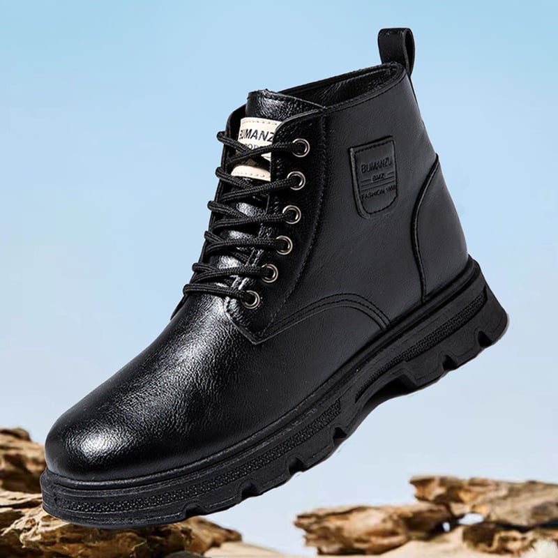 Ghete Martin pentru toamnă-iarnă, din PU, vârf rotund, impermeabile, talpă antiderapantă, șireturi în față