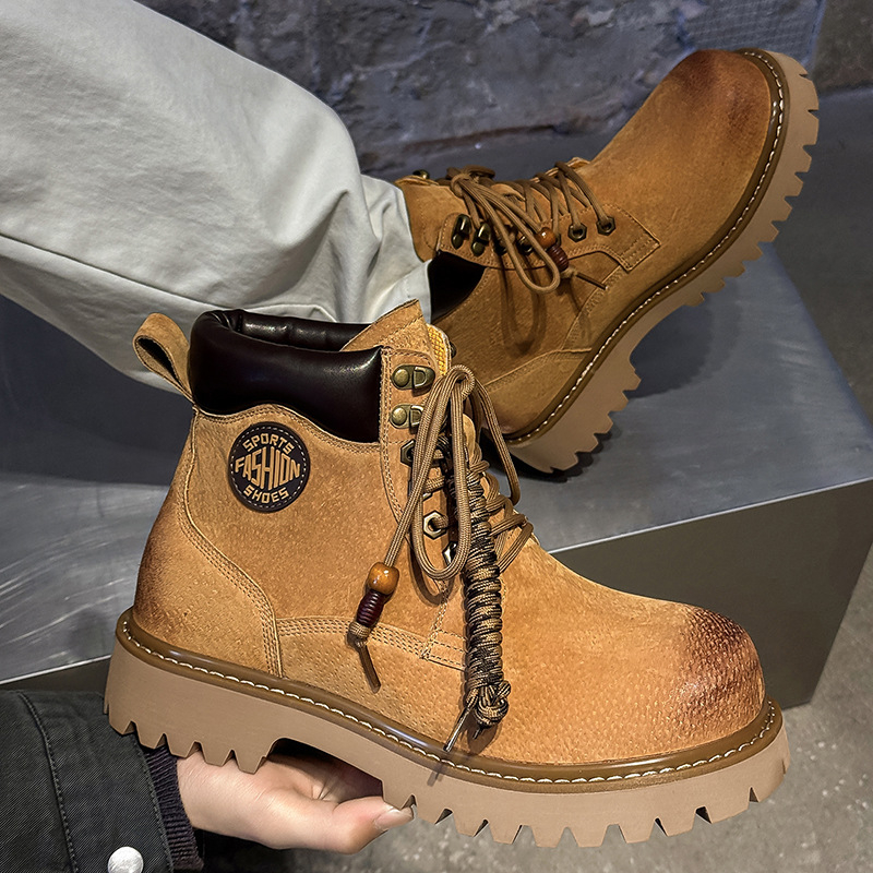 Ghete Martin pentru bărbați – iarnă, gleznă înaltă, partea superioară din piele, talpă din cauciuc, creștere înălțime