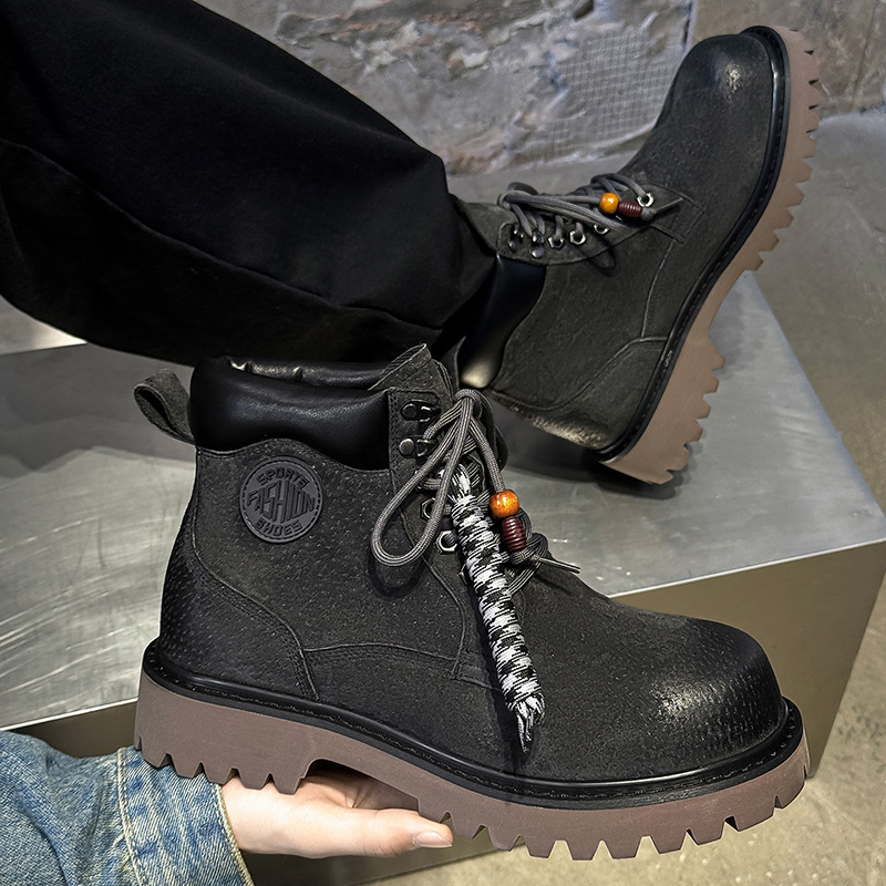 Ghete Martin pentru bărbați – iarnă, gleznă înaltă, partea superioară din piele, talpă din cauciuc, creștere înălțime