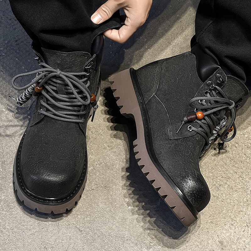 Ghete Martin pentru bărbați – iarnă, gleznă înaltă, partea superioară din piele, talpă din cauciuc, creștere înălțime
