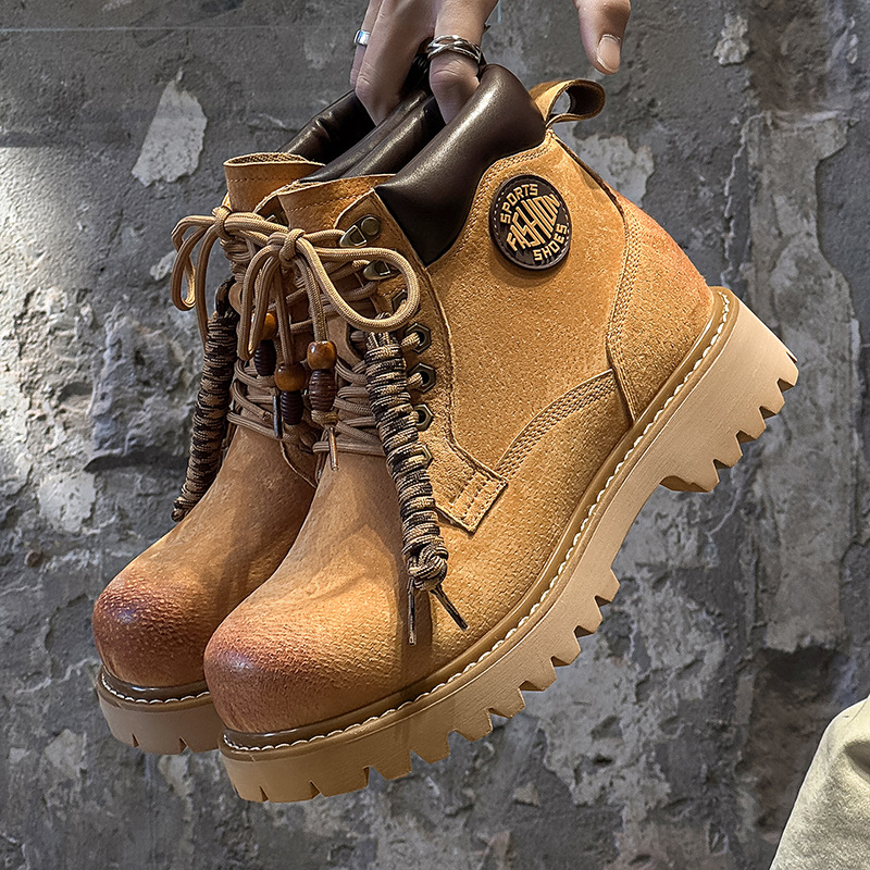 Ghete Martin pentru bărbați – iarnă, gleznă înaltă, partea superioară din piele, talpă din cauciuc, creștere înălțime