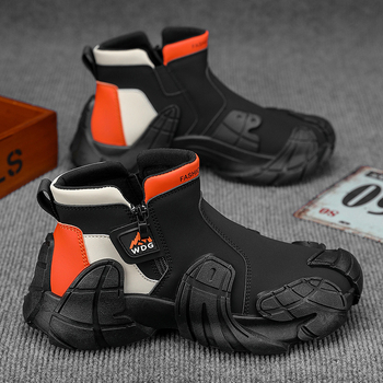 Ghete Martin pentru bărbați, înalte, PU partea superioară, talpă de cauciuc, fermoar lateral, căptușeală din plasă, toc mic 1-3 cm