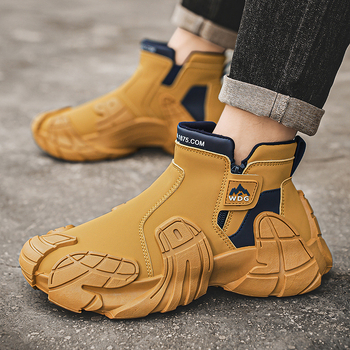 Ghete Martin pentru bărbați, înalte, PU partea superioară, talpă de cauciuc, fermoar lateral, căptușeală din plasă, toc mic 1-3 cm