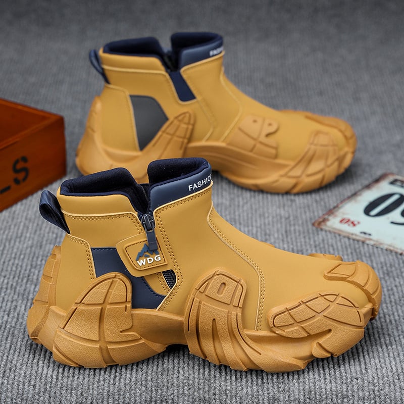 Ghete Martin pentru bărbați, înalte, PU partea superioară, talpă de cauciuc, fermoar lateral, căptușeală din plasă, toc mic 1-3 cm