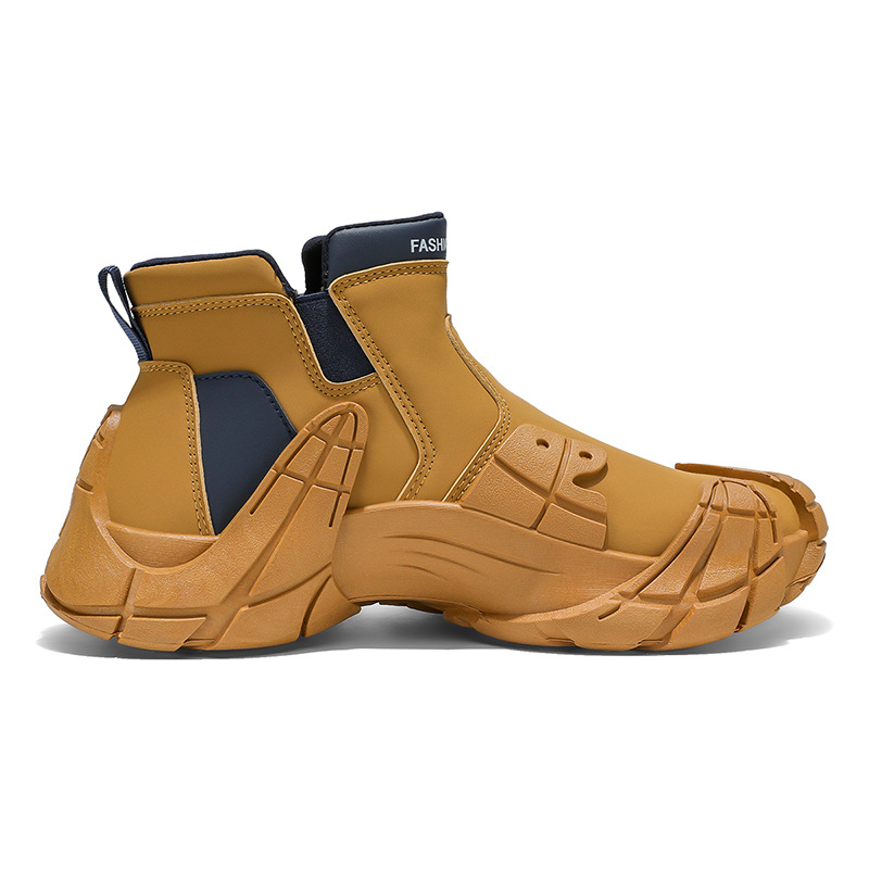 Ghete Martin pentru bărbați, înalte, PU partea superioară, talpă de cauciuc, fermoar lateral, căptușeală din plasă, toc mic 1-3 cm