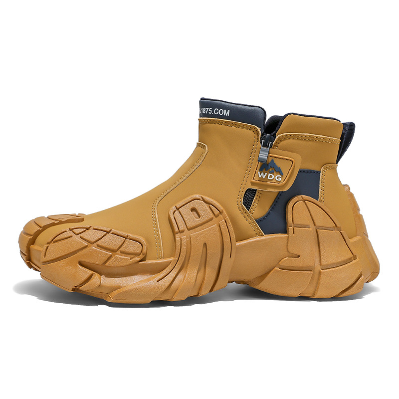 Ghete Martin pentru bărbați, înalte, PU partea superioară, talpă de cauciuc, fermoar lateral, căptușeală din plasă, toc mic 1-3 cm