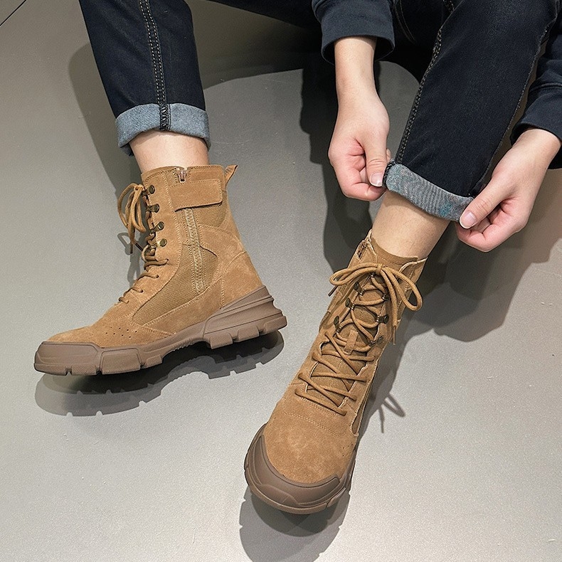 Ghete Martin unisex – piele nubuk, talpă din cauciuc, tibie medie, toc 3–5 cm, fermoar lateral