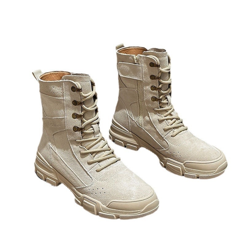 Ghete Martin unisex – piele nubuk, talpă din cauciuc, tibie medie, toc 3–5 cm, fermoar lateral