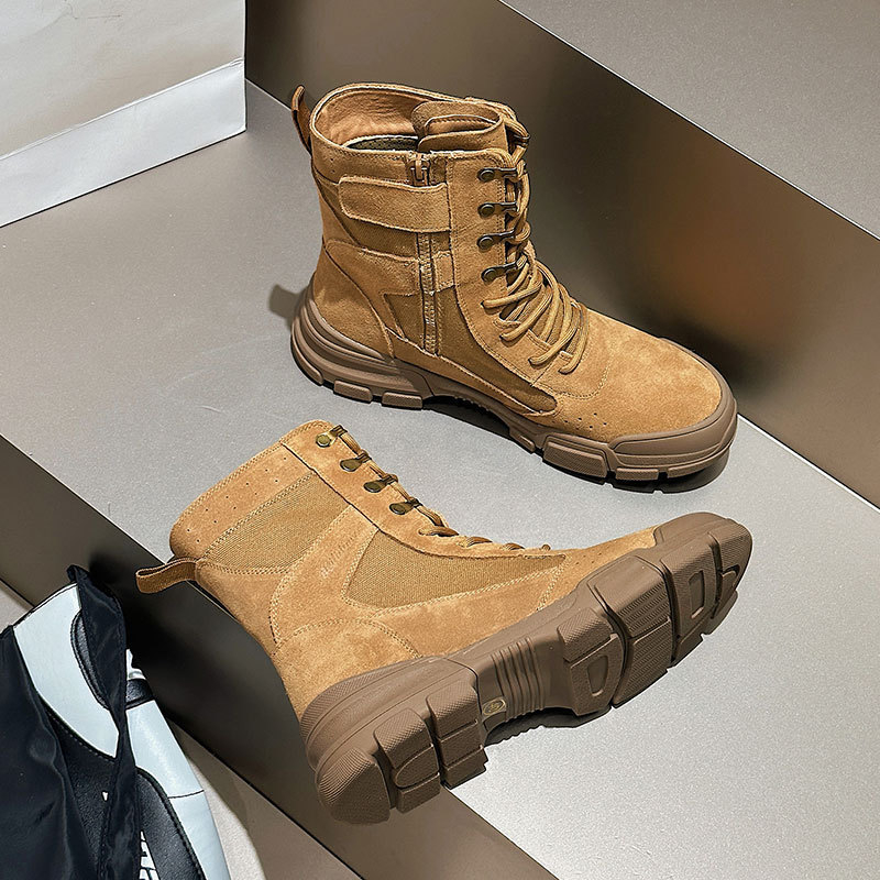 Ghete Martin unisex – piele nubuk, talpă din cauciuc, tibie medie, toc 3–5 cm, fermoar lateral