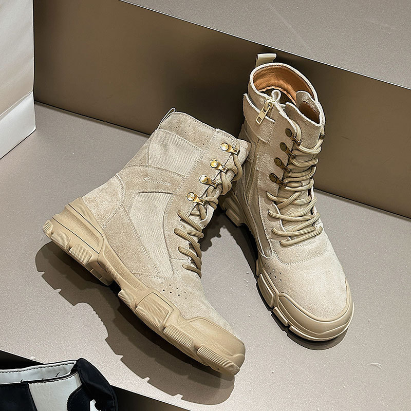 Ghete Martin unisex – piele nubuk, talpă din cauciuc, tibie medie, toc 3–5 cm, fermoar lateral