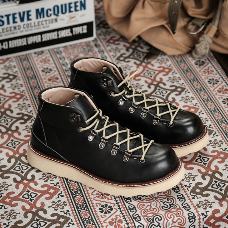 Ghete Martin pentru bărbați – partea superioară din piele, talpă din spumă de cauciuc, impermeabile și respirabile, înălțime medie a gleznelor