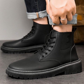 Încălțăminte bărbătească de iarnă, bocanci înalți, talpă antiderapantă, căptușeală din fleece, partea superioară din piele sintetică, talpă din PVC, căptușeală interioară din blană de oaie