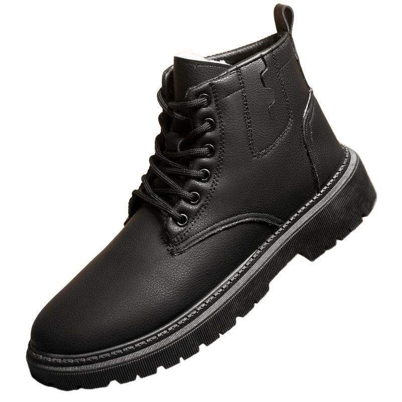 Încălțăminte bărbătească de iarnă, bocanci înalți, talpă antiderapantă, căptușeală din fleece, partea superioară din piele sintetică, talpă din PVC, căptușeală interioară din blană de oaie
