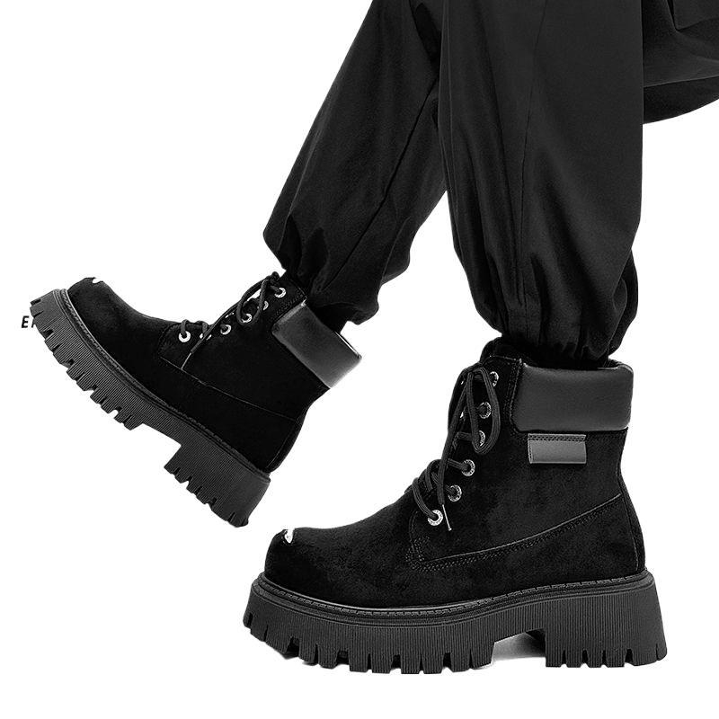 Muške suede visoke čizme, britanski stil, kožne čizme s debelim PVC potplatom, protuklizne, zimske