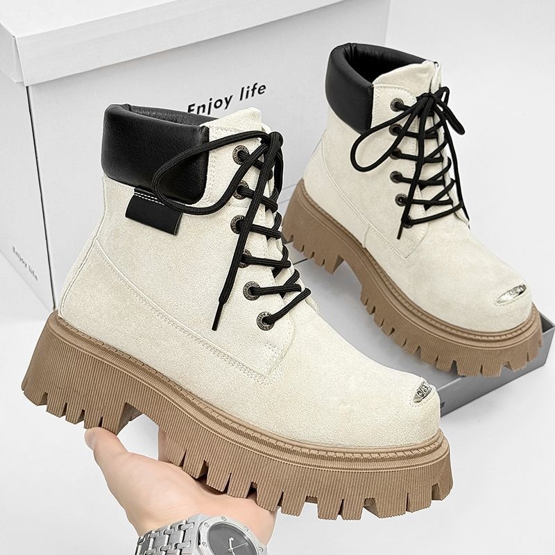 Muške suede visoke čizme, britanski stil, kožne čizme s debelim PVC potplatom, protuklizne, zimske