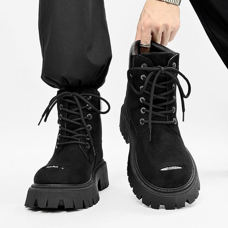 Muške suede visoke čizme, britanski stil, kožne čizme s debelim PVC potplatom, protuklizne, zimske