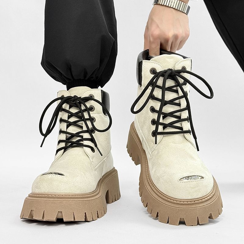 Muške suede visoke čizme, britanski stil, kožne čizme s debelim PVC potplatom, protuklizne, zimske