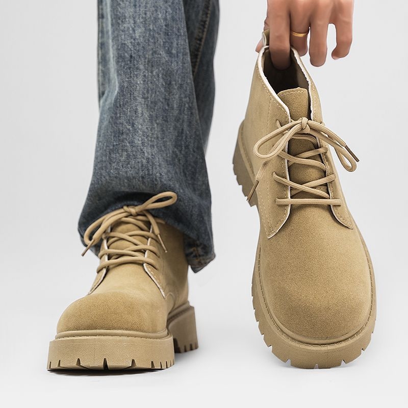 Bot Martin pentru bărbați, nubuk partea superioară, talpă din cauciuc, construcție vulcanizată, înălțime medie a gambelor, căptușeală din piele de oaie