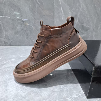 Ghete Chelsea din piele naturală, respirante, înălțime medie a gleznei, vârf rotund, talpă din cauciuc