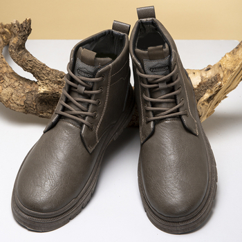 Ghete Martin pentru bărbați, piele naturală, înălțime medie a tibiei, vârf rotund, anti-alunecare și protecție termică