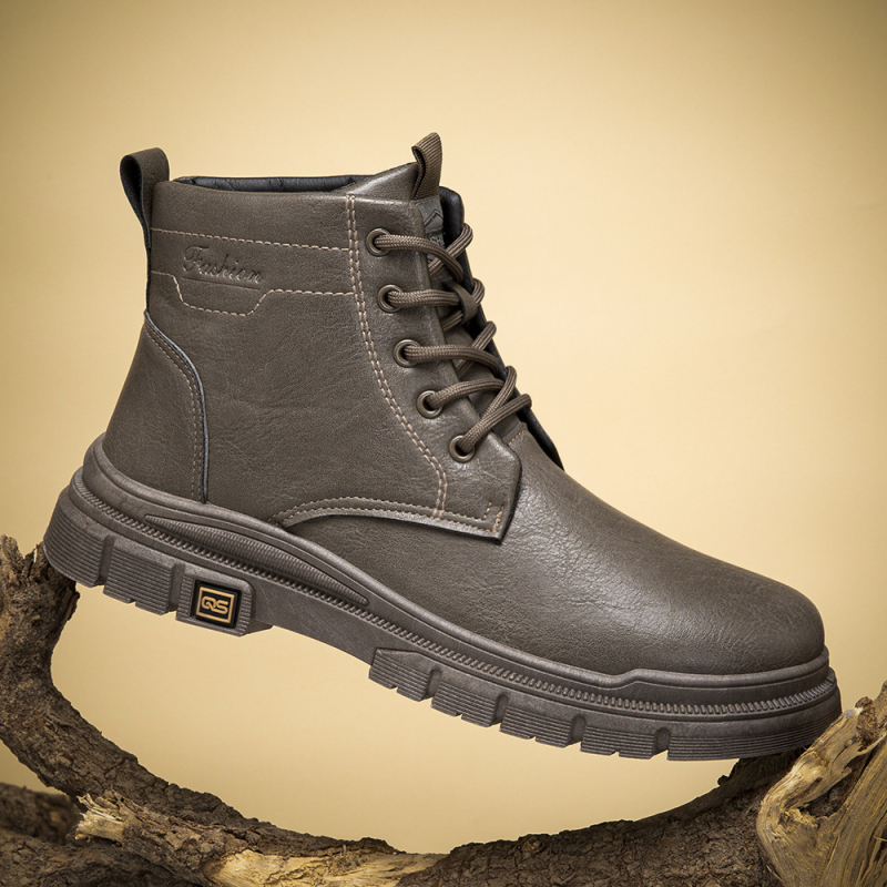 Ghete Martin pentru bărbați, piele naturală, înălțime medie a tibiei, vârf rotund, anti-alunecare și protecție termică