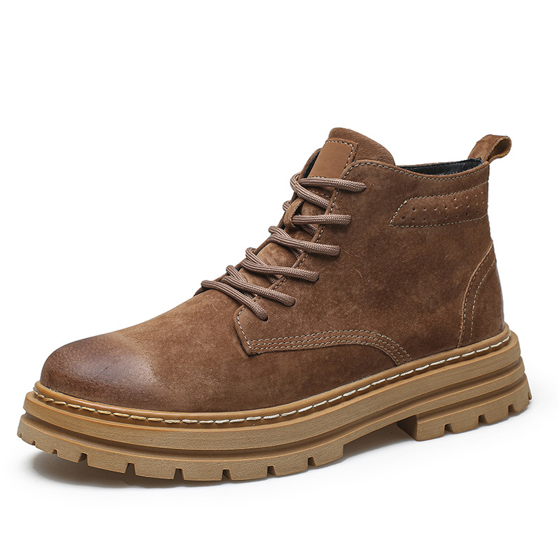 Muške Martin čizme od prave kože, britanski stil, gumeni potplat, mrežasta podstava, srednje visoka peta 3–5 cm