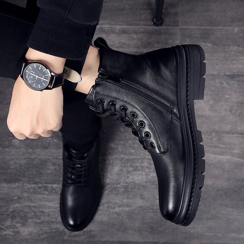 Férfi Martin csizmák valódi bőrből, meleg bélés, magas szárú, gumírozott talppal