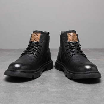 Férfi Martin-stílusú bakancsok, magas szárú, felsőrész split bőr, gumitalp, PU talpbetét, hálós belső bélés, melegen tart