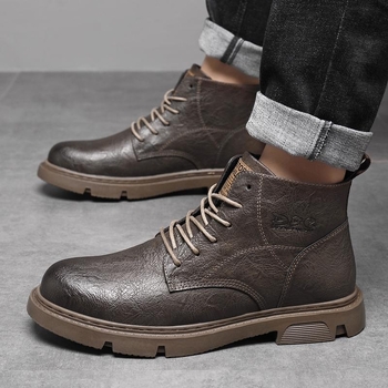 Férfi Martin-stílusú bakancsok, magas szárú, felsőrész split bőr, gumitalp, PU talpbetét, hálós belső bélés, melegen tart