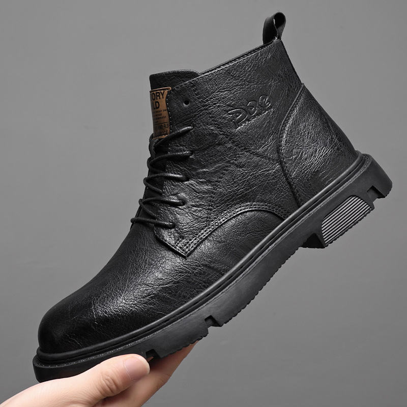 Férfi Martin-stílusú bakancsok, magas szárú, felsőrész split bőr, gumitalp, PU talpbetét, hálós belső bélés, melegen tart