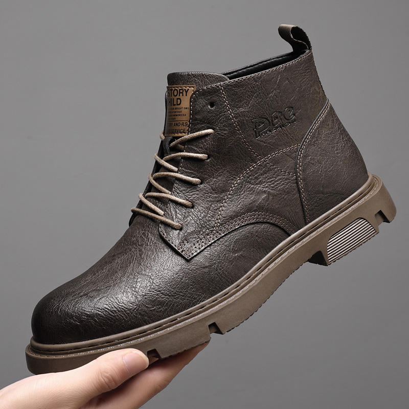 Férfi Martin-stílusú bakancsok, magas szárú, felsőrész split bőr, gumitalp, PU talpbetét, hálós belső bélés, melegen tart