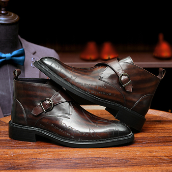 Chelsea ботуши за мъже (Телешка кожа горна част; Подплата от естествена кожа; Подметка от гума; Нисък ток 1-3 cm; Квадратна форма на пръста)