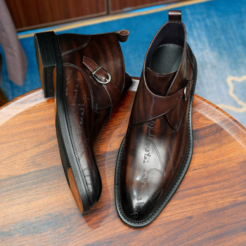 Chelsea ботуши за мъже (Телешка кожа горна част; Подплата от естествена кожа; Подметка от гума; Нисък ток 1-3 cm; Квадратна форма на пръста)