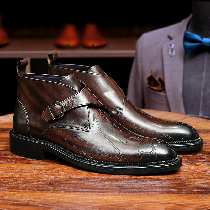 Chelsea ботуши за мъже (Телешка кожа горна част; Подплата от естествена кожа; Подметка от гума; Нисък ток 1-3 cm; Квадратна форма на пръста)