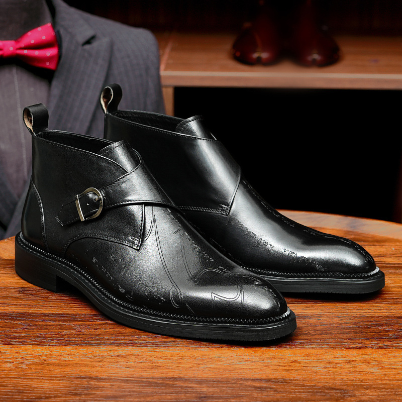 Chelsea ботуши за мъже (Телешка кожа горна част; Подплата от естествена кожа; Подметка от гума; Нисък ток 1-3 cm; Квадратна форма на пръста)