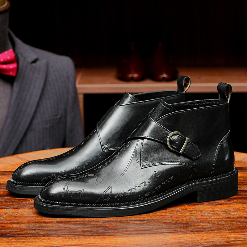 Chelsea ботуши за мъже (Телешка кожа горна част; Подплата от естествена кожа; Подметка от гума; Нисък ток 1-3 cm; Квадратна форма на пръста)