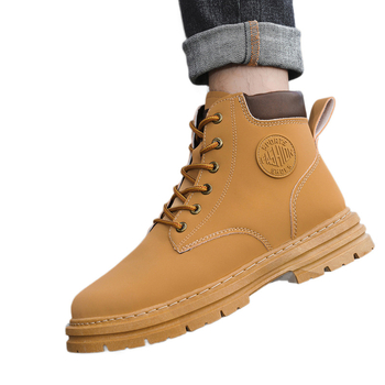 Férfi Martin bakancsok, brit stílusú vastag talppal, PU felsőrész PU bőrrel, műanyag talp, kerek orr, fűzőzős, középmagas szár