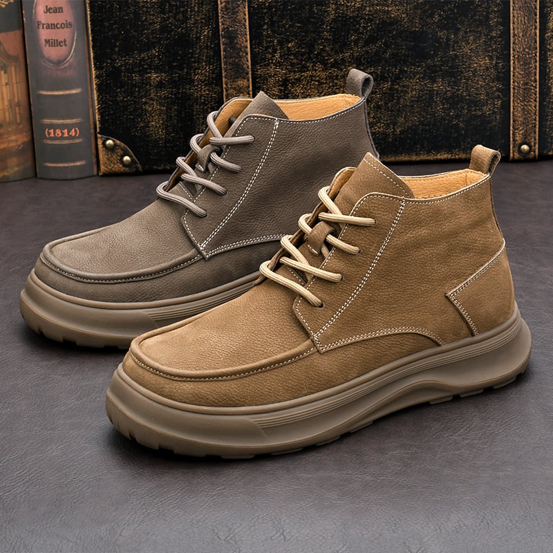 Férfi Martin bakancs bőrből, középmagas, fleece béléssel, magasságot növelő, gumírozott talp, kerek orrú