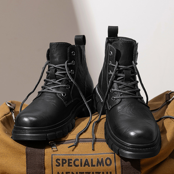 Martin bakancs férfiaknak, brit stílusú bőrből, vízálló felsőrésszel, vastag gumírozott talppal és csúszásmentes dizájnnal