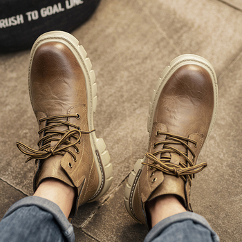 Martin bakancs férfiaknak, brit stílusú bőrből, vízálló felsőrésszel, vastag gumírozott talppal és csúszásmentes dizájnnal