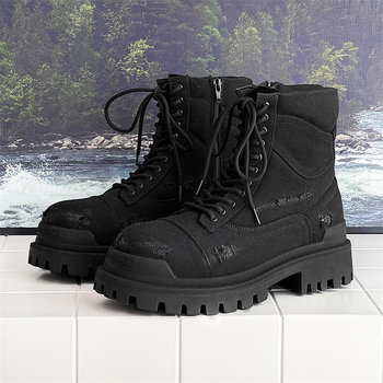 Unisex Martin čizme za zimu, gornji dio od mješovitog materijala, potplat od gume, okrugli vrh, visina pete 3–5 cm