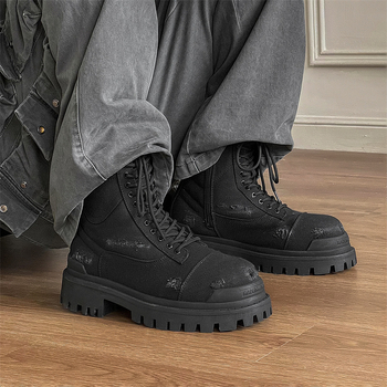 Unisex Martin čizme za zimu, gornji dio od mješovitog materijala, potplat od gume, okrugli vrh, visina pete 3–5 cm