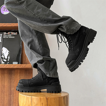 Unisex Martin čizme za zimu, gornji dio od mješovitog materijala, potplat od gume, okrugli vrh, visina pete 3–5 cm