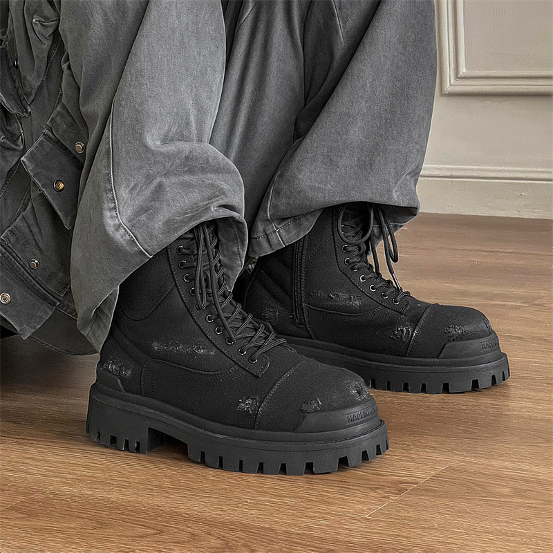 Unisex Martin čizme za zimu, gornji dio od mješovitog materijala, potplat od gume, okrugli vrh, visina pete 3–5 cm