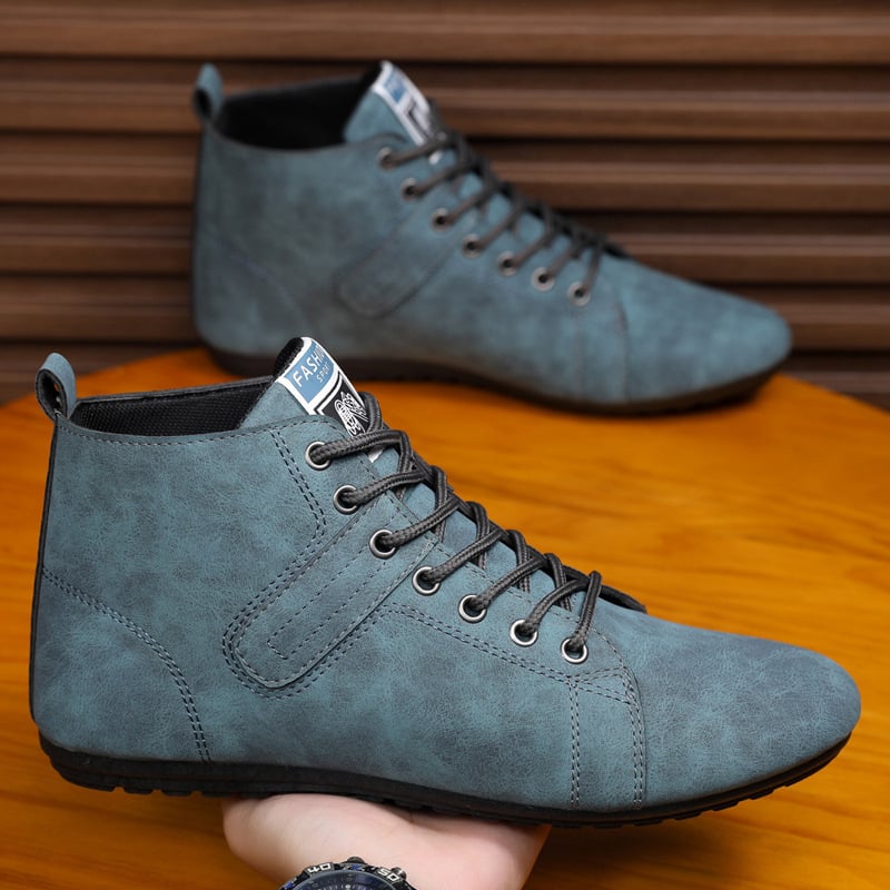 Férfi Martin csizmák – brit stílus, magas szárú, PU felsőrész, gumírozott talp, légáteresztő és könnyű őszre