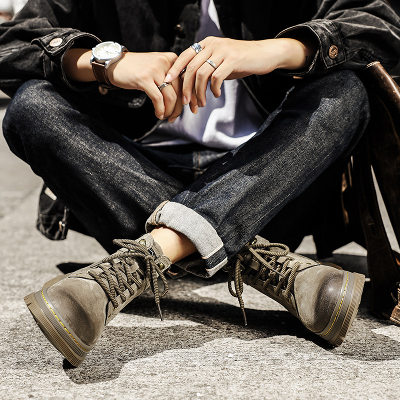 Martin bakancs valódi bőrből, felső pigskin, patchwork bőr, gumitalp, PU bélés, téli viselet