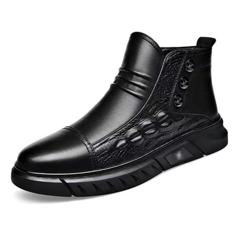 Férfi téli magas bakancs krokodil mintás PU felső rész, oldalsó cipzár, PVC injektált talp, textile bélés, középmagas