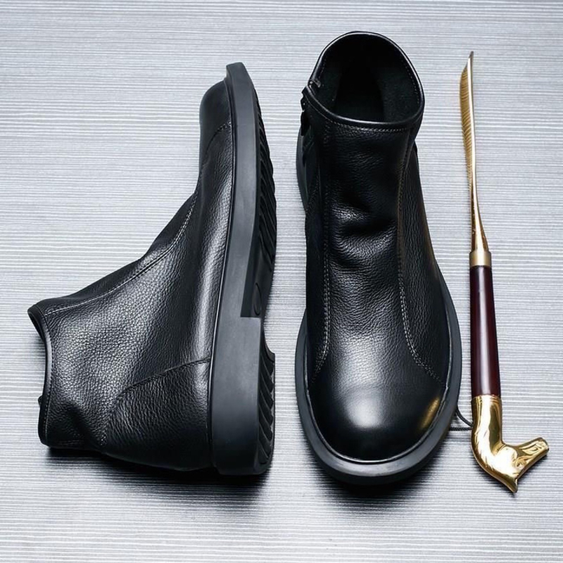 Uniszex valódi bőr Chelsea bakancs oldalsó cipzárral – téli