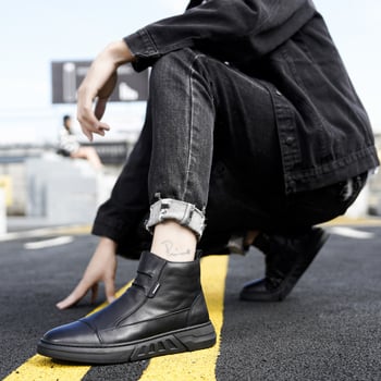 Martin csizmák férfiaknak, téli, magas szárú, PU felső rész, oldalsó cipzár