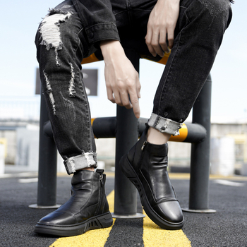 Martin csizmák férfiaknak, téli, magas szárú, PU felső rész, oldalsó cipzár